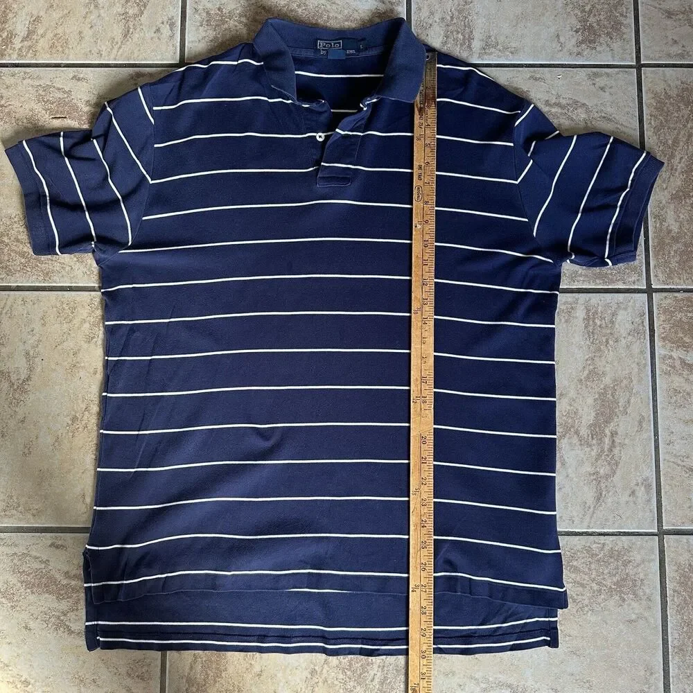 Polo Ralph Lauren Polo Shirt Navy Blue Stripes Men's Size Large 100% Cotton‎